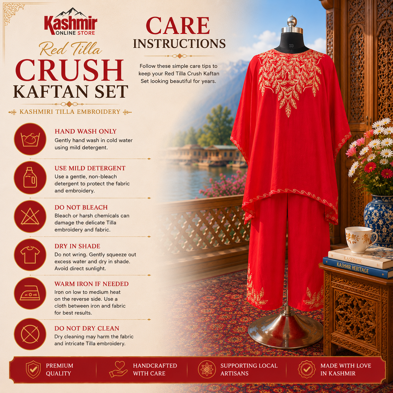 Elegant Red Tilla Crush Kaftan Dress