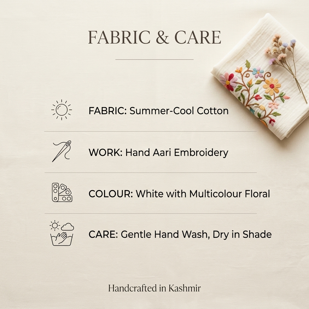 Luxury White Bloom Kashmiri Embroidered Kaftan