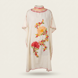 White Bloom Full Neck Kashmiri Aari Embroidered Long Kaftan for Women
