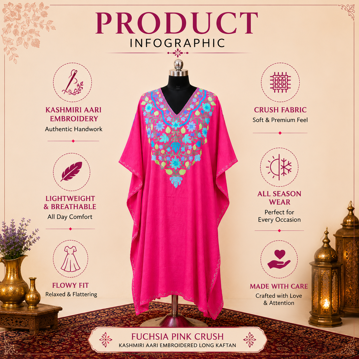Women's Fuchsia Pink Crush Long Kaftan