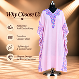 Aari Embroidered Blush Pink Tie-Dye Crush Kaftan