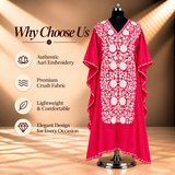 Aari Embroidered Crimson Red Crush Kaftan for Women