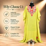 Aari Embroidered Lemon Lime Chiffon Kaftan for Women
