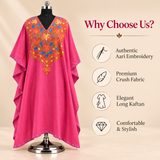 Aari Embroidered Rose Pink Kashmiri Long Kaftan