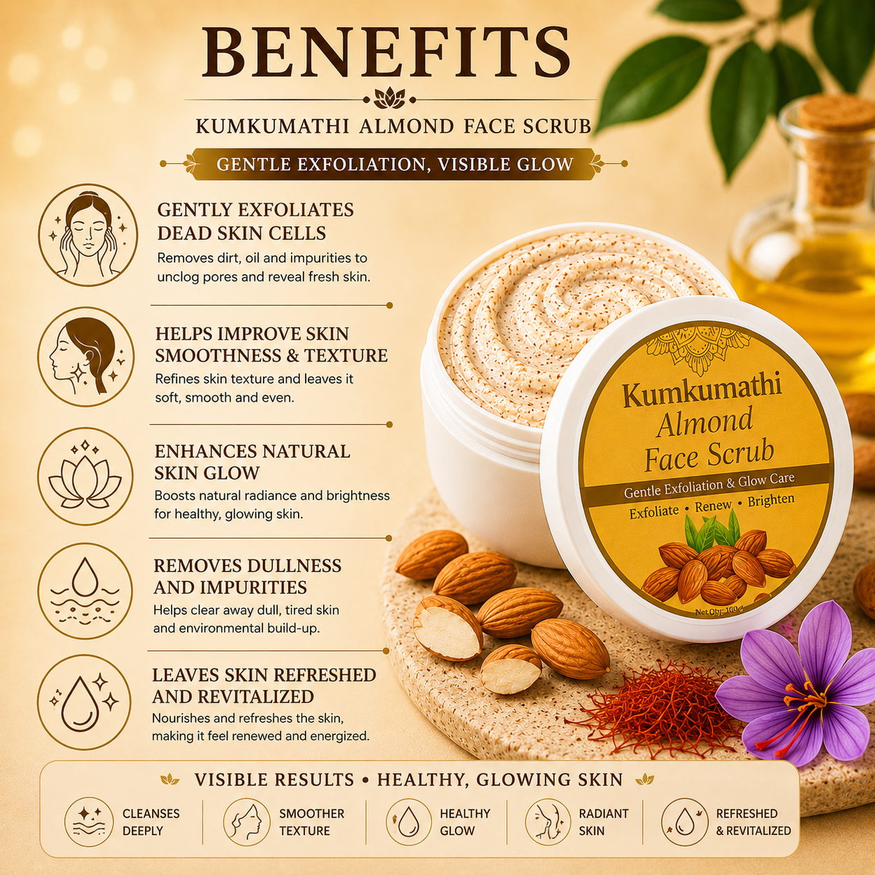 Kumkumadi almond scrub for soft healthy skin