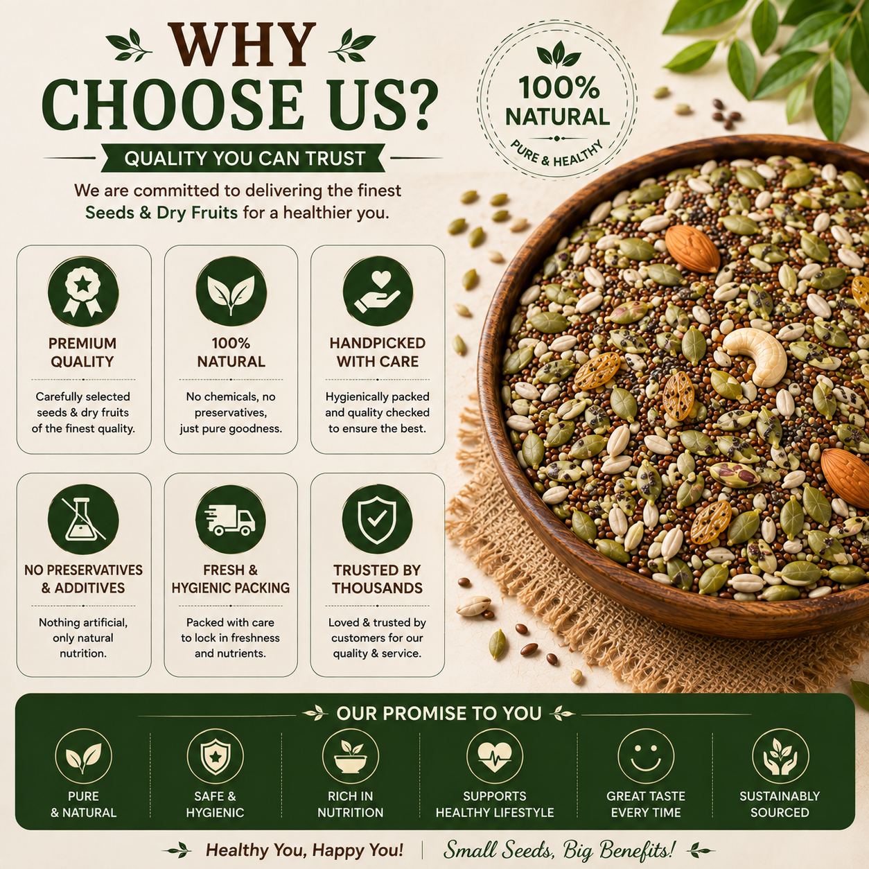 Premium Kashmiri almond dry fruit mix with chia pumpkin and flax seeds
