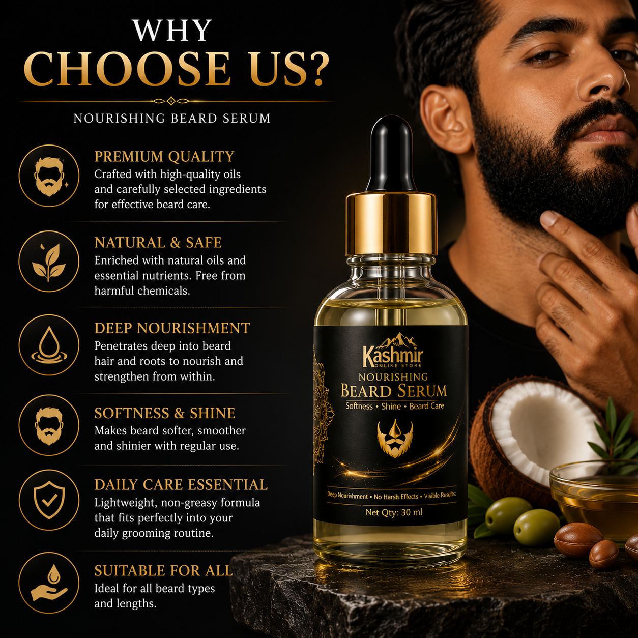 Beard moisturizing serum for dry beard hair