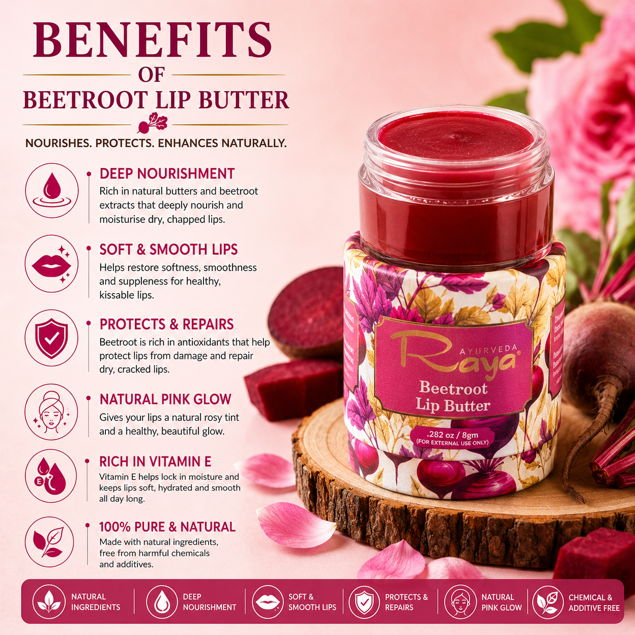 Beetroot lip balm butter for chapped lips