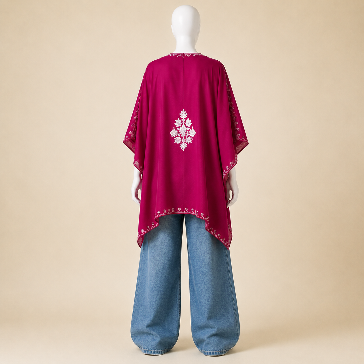 Berry Magenta short Kashmiri kaftan with elegant floral embroidered detailing
