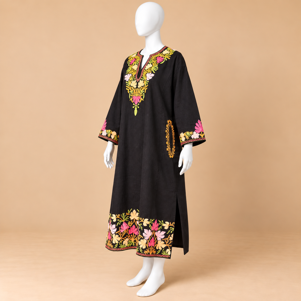 Traditional Black Kashmiri Aari Embroidered Pheran