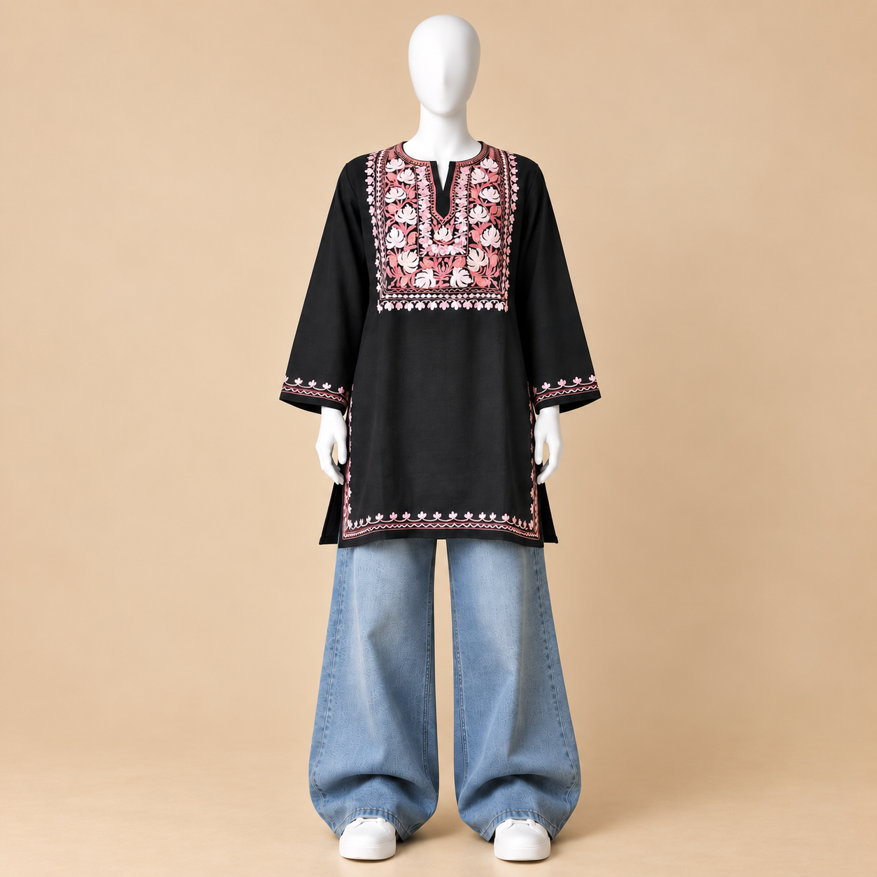 Black Aari Embroidered Designer Kashmiri Kurti