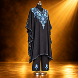 Black Blue Kashmiri Long Kaftan Side View