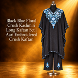 Black Blue Floral Crush Kashmiri Long Kaftan Set