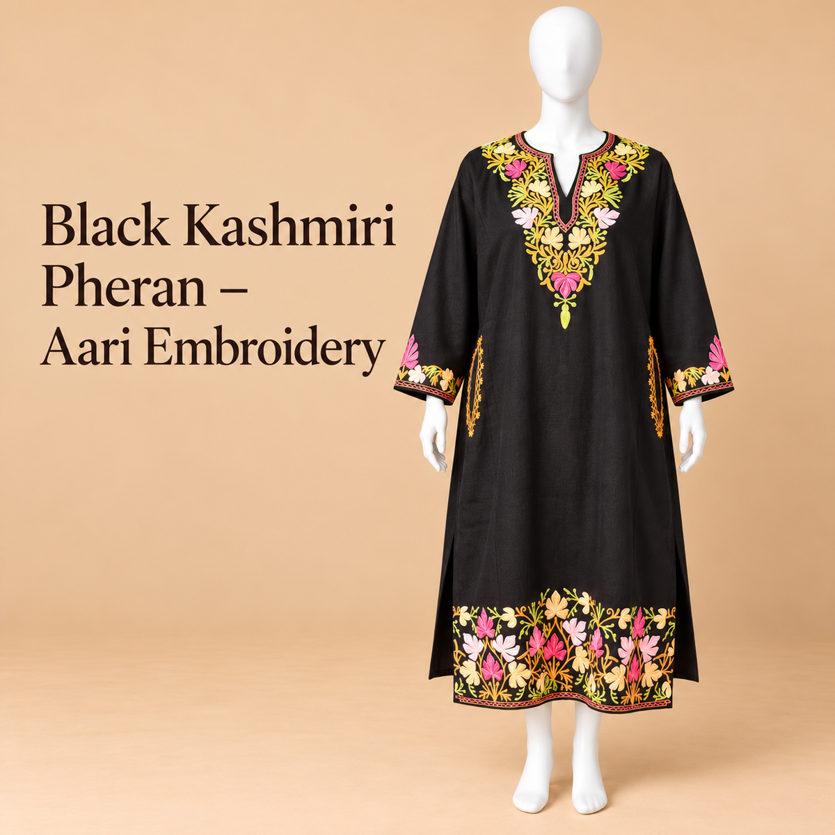 Black Kashmilon Kashmiri Pheran with Aari Embroidery