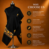 Elegant Pala Stole in Black with beautiful Kashmiri embroidery