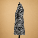 Elegant Black Matka Silk jacket with detailed Kashmiri embroidered Jaal work