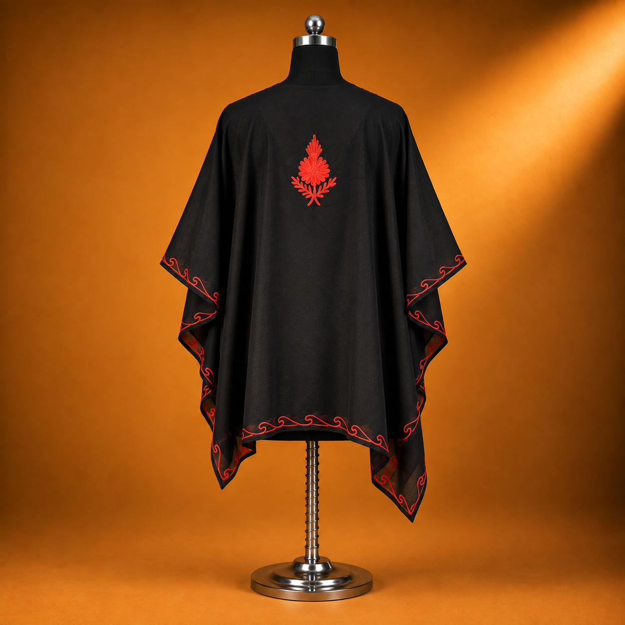 Black Kashmiri Short Kaftan with Red Aari Embroidery
