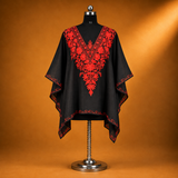 Black Red Kashmiri Short Kaftan for Women with Aari Embroidery