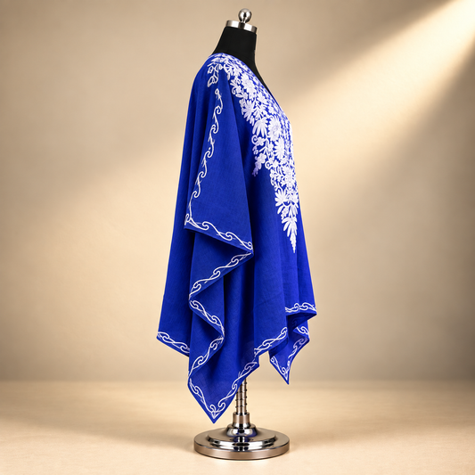 Blue Crush Aari Embroidered Kashmiri Kaftan Set