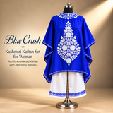 Blue Crush Kashmiri Kaftan Set for Women with Aari Embroidery