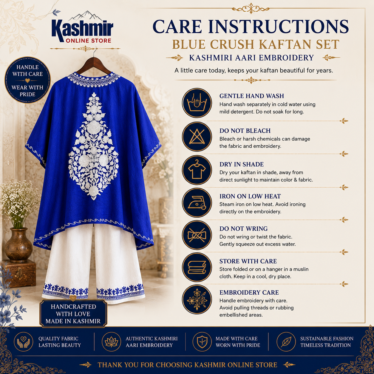 Premium Blue Kaftan Set with Aari Work