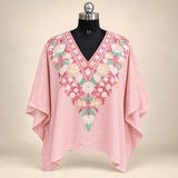 Blush Pink Aari Embroidered Kashmiri Short Kaftan for Women