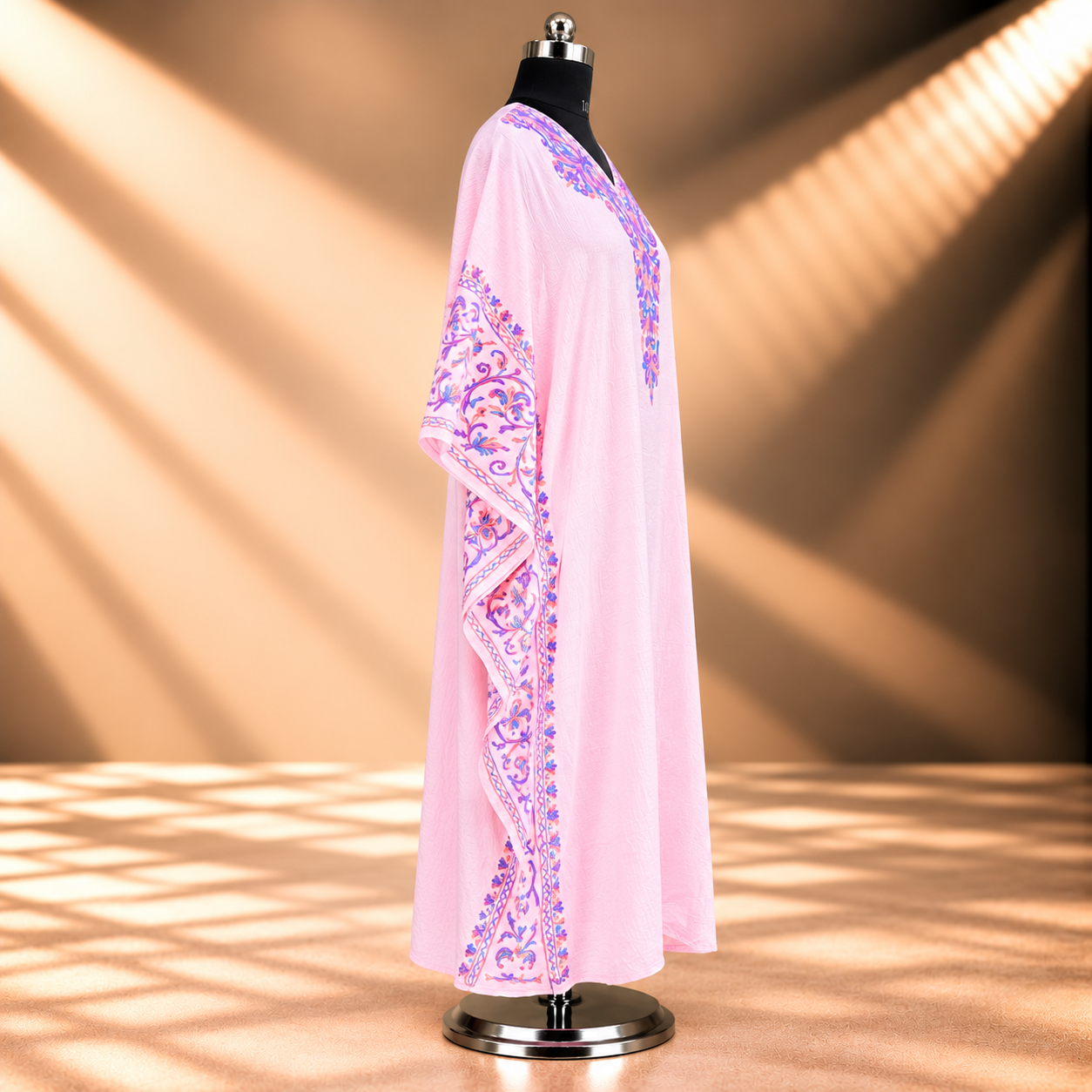 Blush Pink Tie-Dye Kashmiri Summer Kaftan for Women