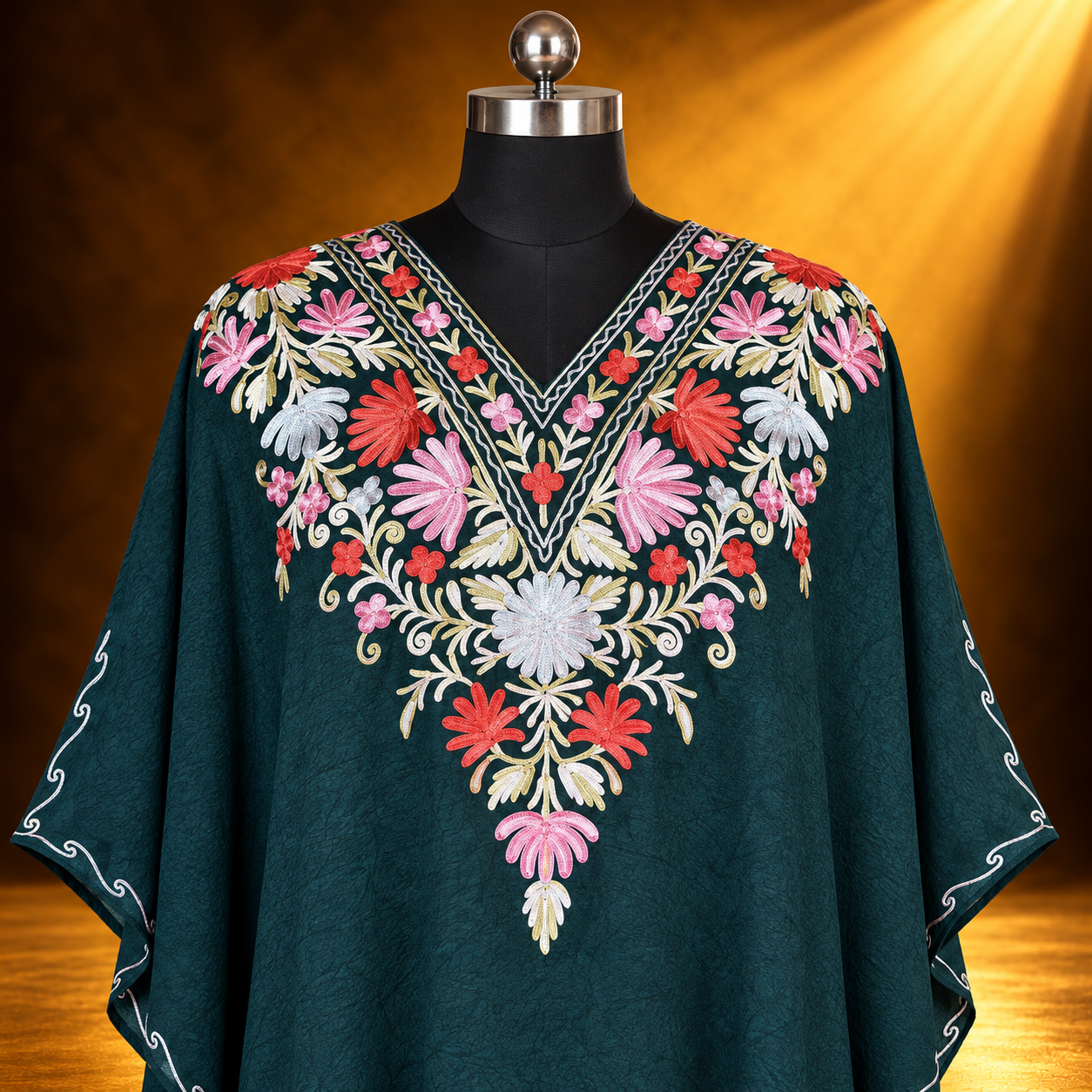 Bottle Green Kashmiri Short Kaftan Set for Women