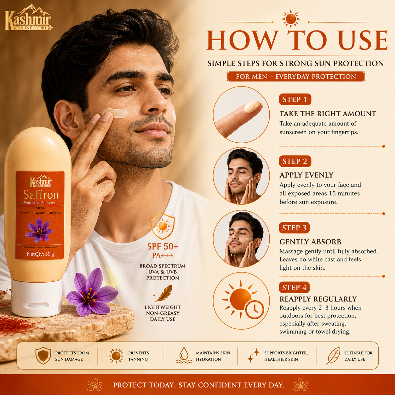 Saffron glow sunscreen for healthy protected skin