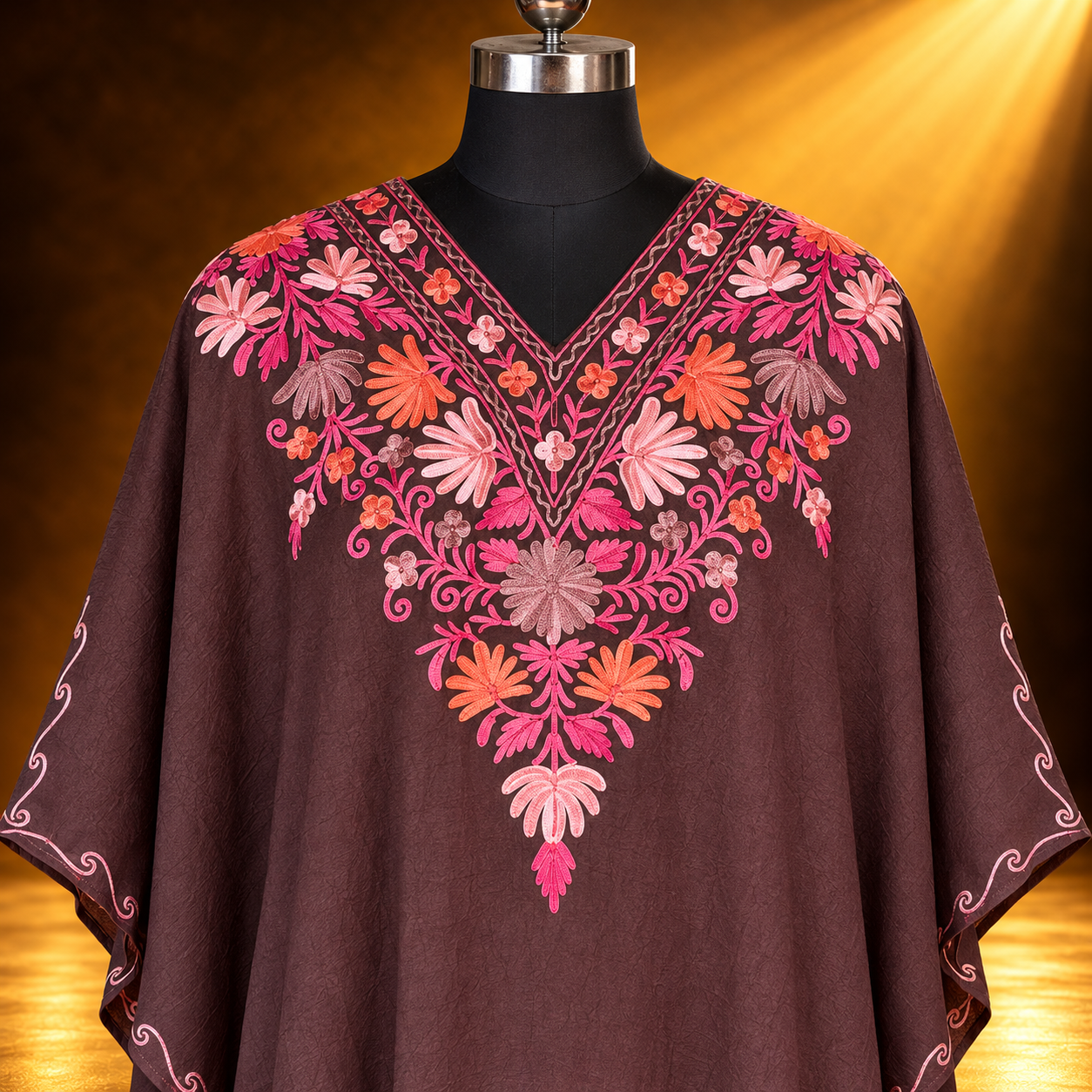 Brown Pink Short Crush Kaftan Set with Aari Embroidery