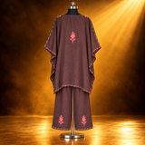 Floral Brown Pink Kashmiri Kaftan Set for Women