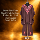 Brown Pink Floral Short Crush Kashmiri Kaftan Set