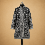 Premium Black Matka Silk jacket featuring elegant Kashmiri Jaal work