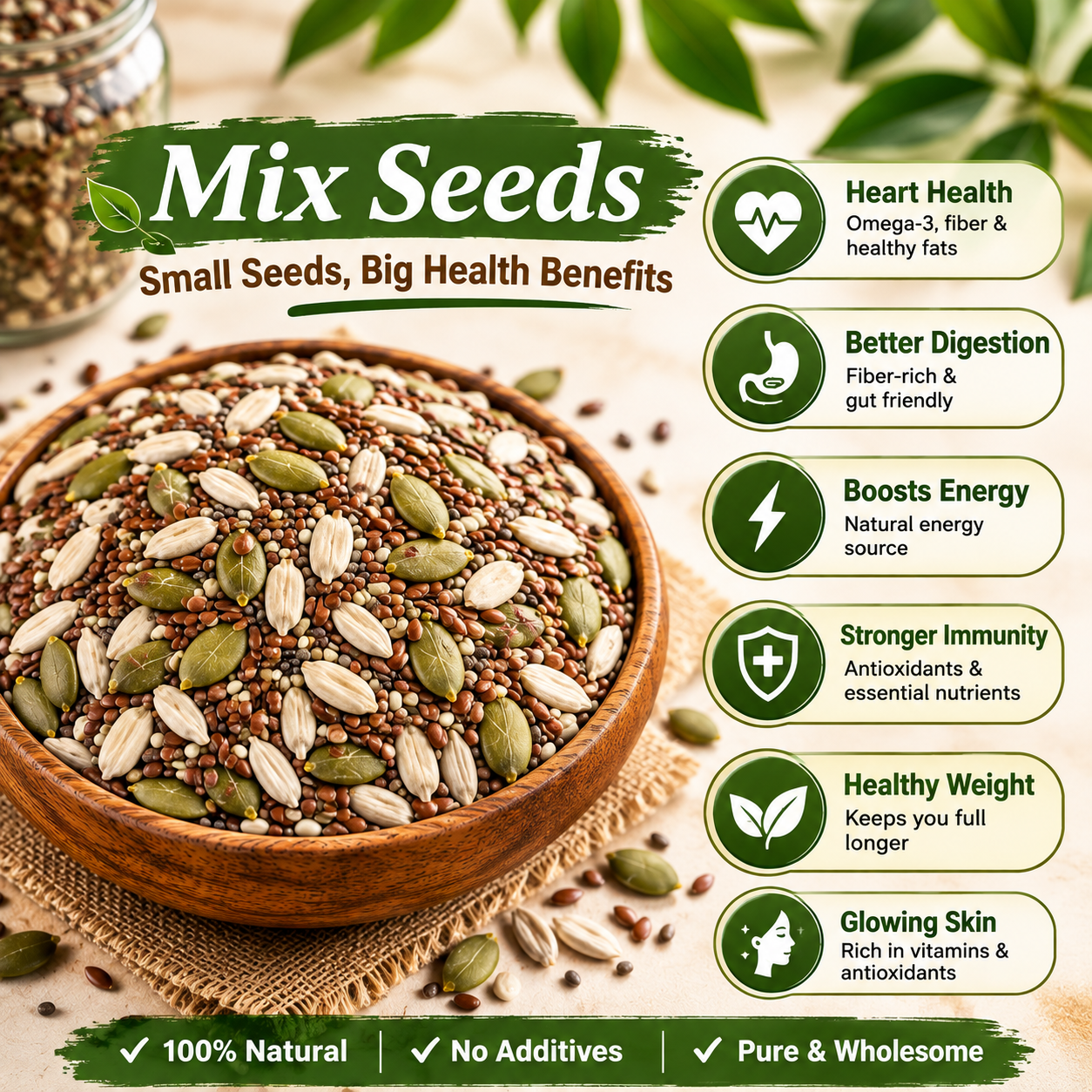 Mixed dry fruits with premium chia pumpkin sunflower and flax seeds