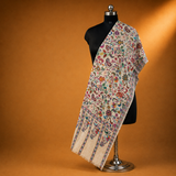 Premium Ivory Kalamkari stole featuring beautiful Kashmiri embroidery