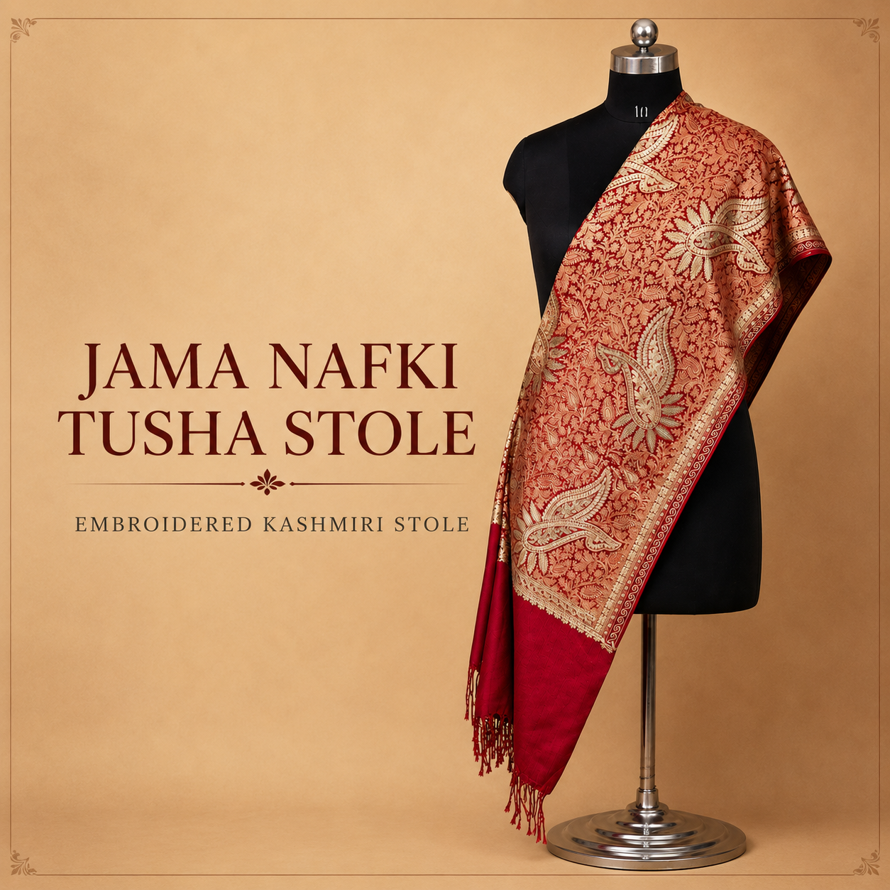 Jama Nafki Tusha Stole with intricate embroidered Kashmiri craftsmanship