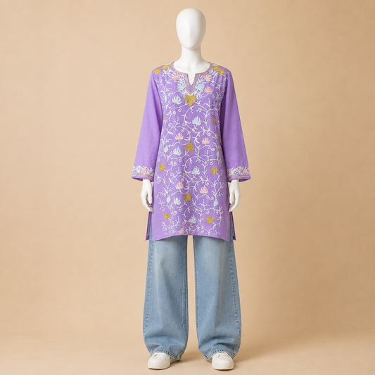 Lavender Summer Cool embroidered Kashmiri top for women