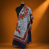 Premium Navy Blue Jama Tusha Kashmiri stole featuring intricate embroidery