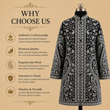 Women's Black Matka Silk jacket with intricate traditional Kashmiri embroidery