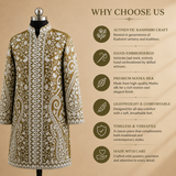 Women's Olive Matka Silk jacket with intricate traditional Kashmiri embroidery