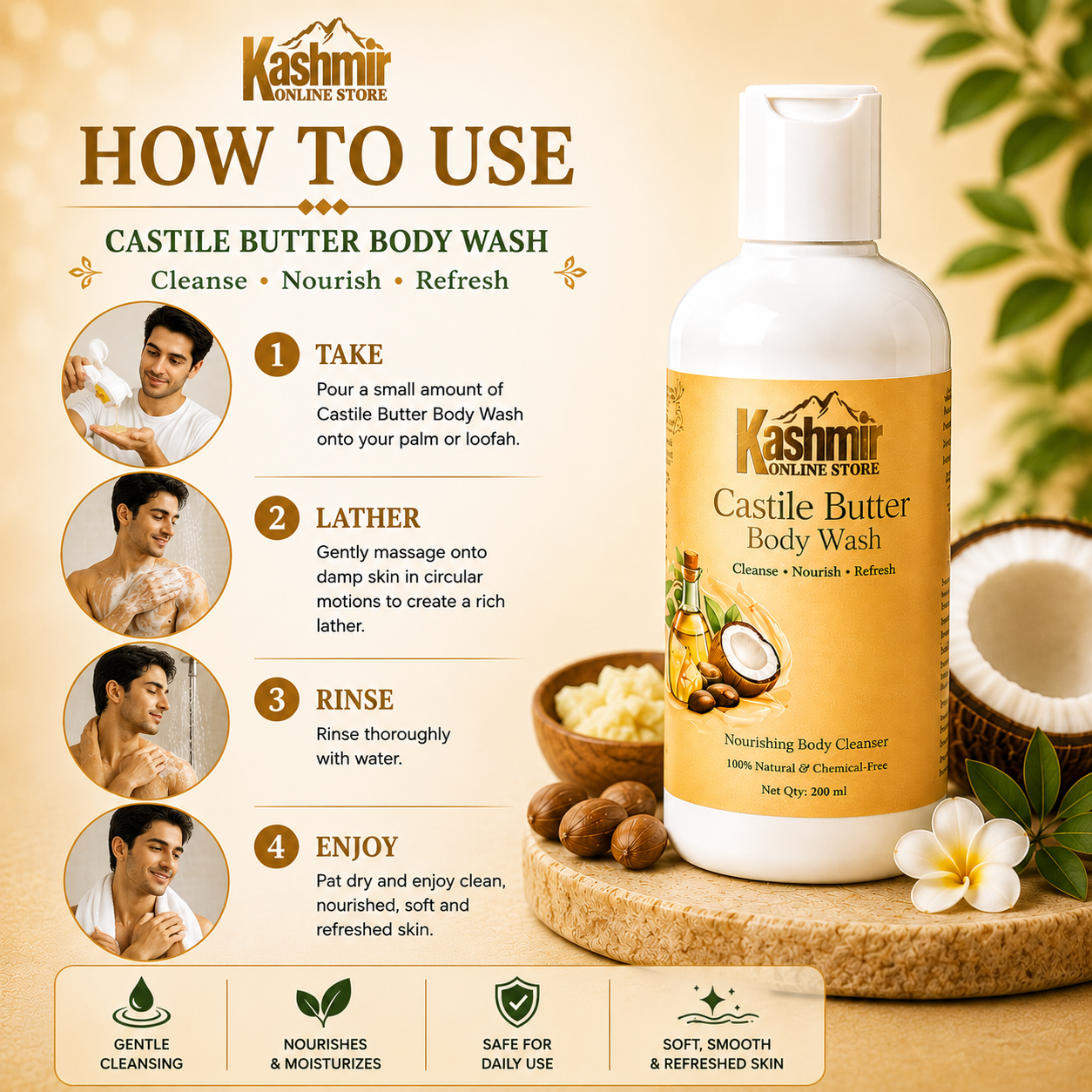 Castile butter shower wash with herbal extracts