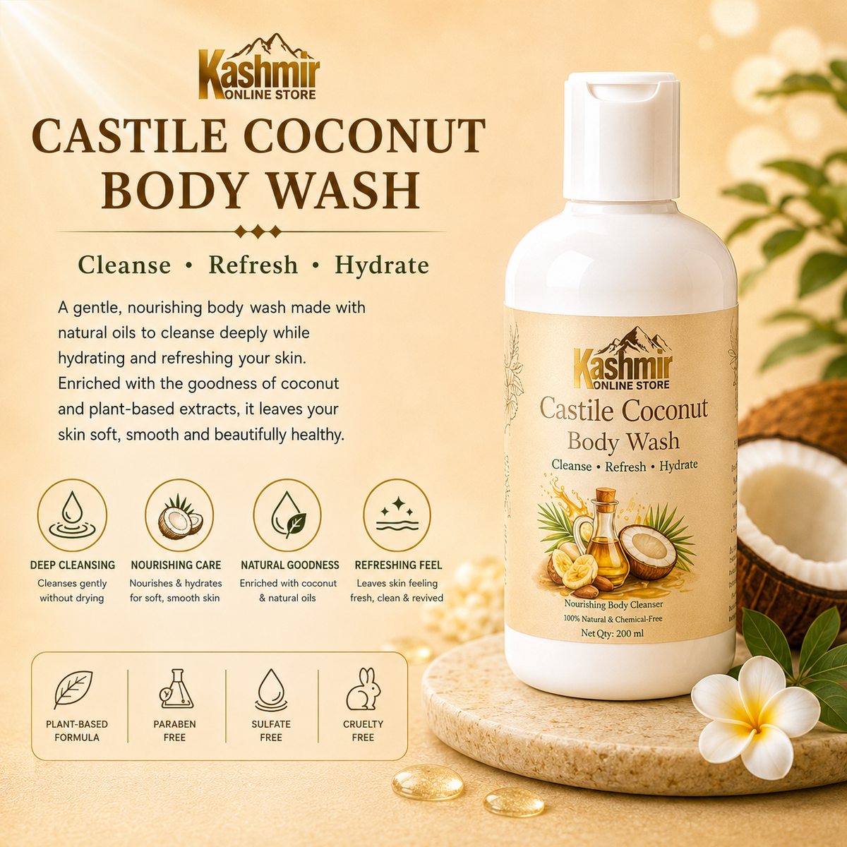 Castile coconut body wash for naturally healthy skin