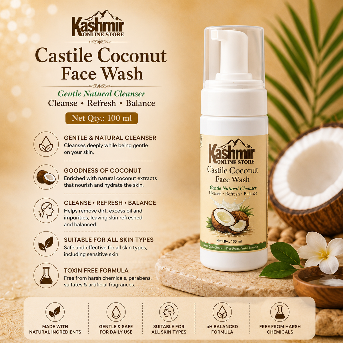 Castile coconut facewash for naturally healthy skin