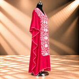 Crimson Red Kashmiri Long Kaftan with Aari Work