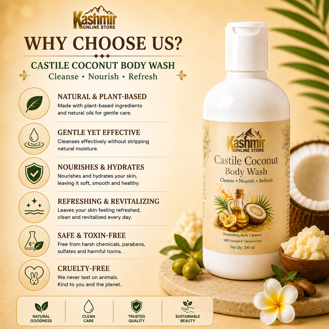 Herbal coconut body wash for daily care