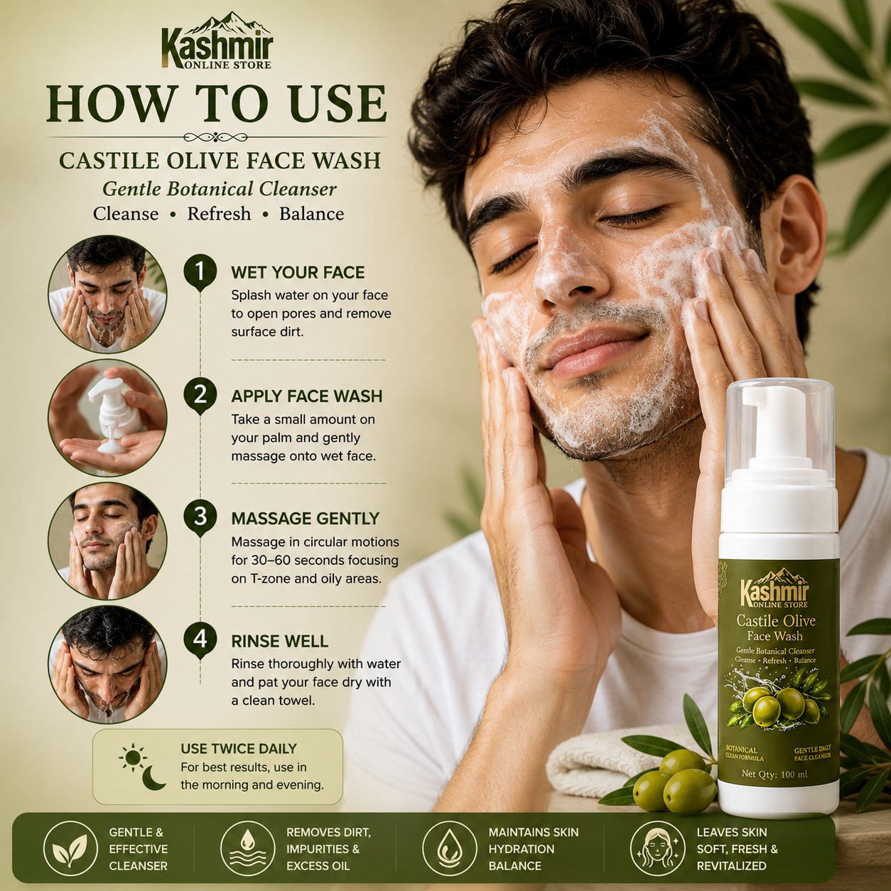 Olive facewash for fresh skin glow