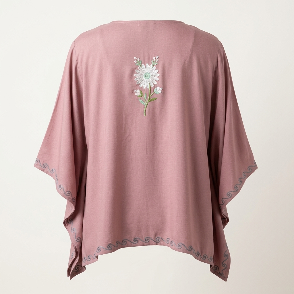 Dusty Rose Summer Cool Kaftan with Kashmiri Aari Embroidery