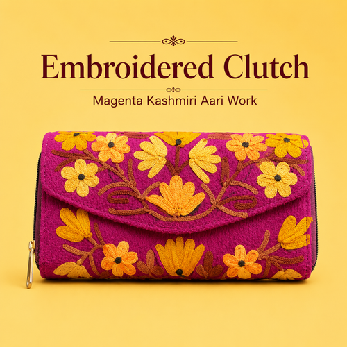 Embroidered Clutch — Magenta Kashmiri Aari Work