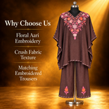 Kashmiri Brown Pink Floral Kaftan and Trouser Set