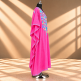 Fuchsia Pink Kashmiri Long Kaftan with Aari Work